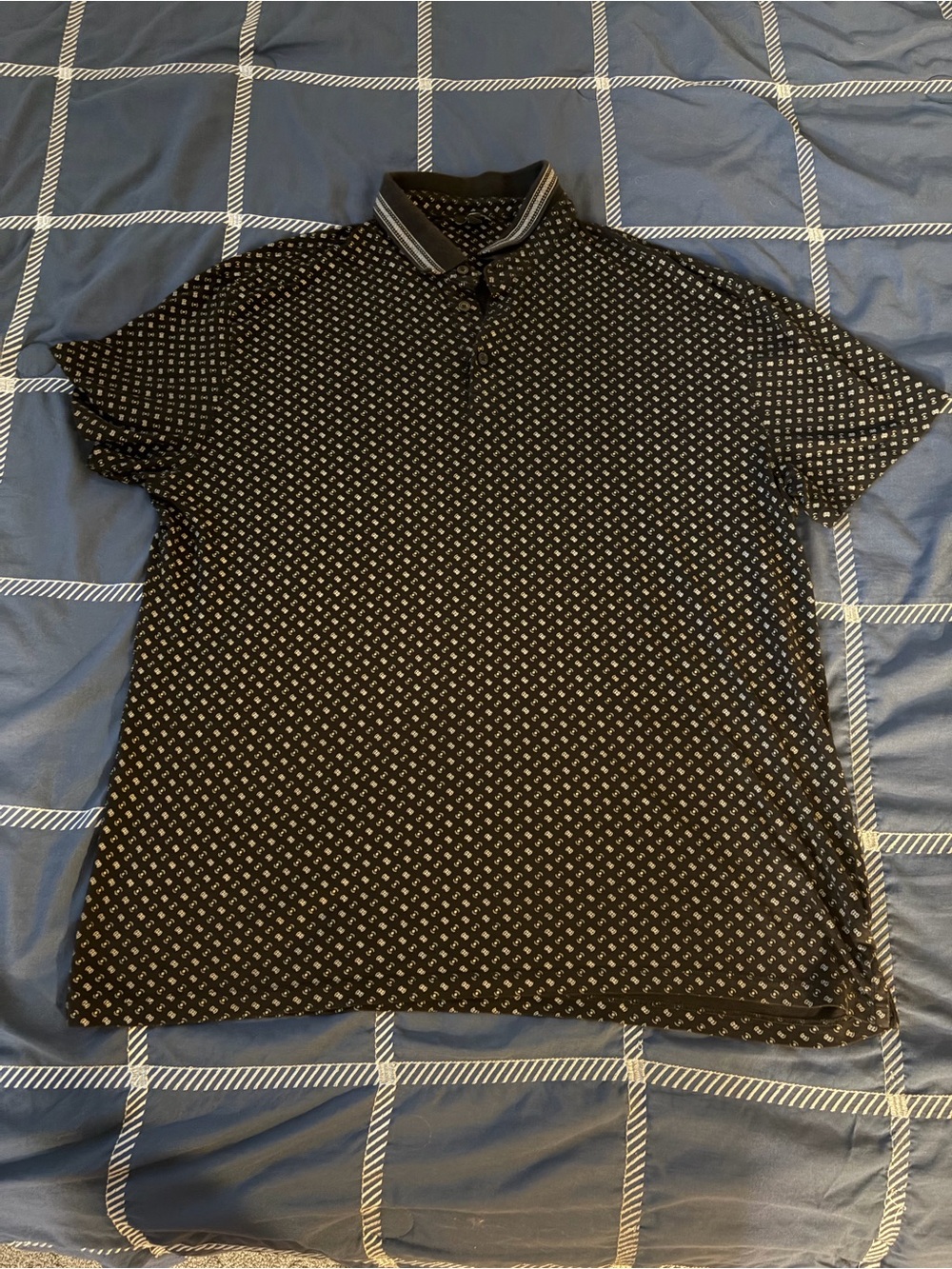 Express Mens Black Geo Print Polo Shirt